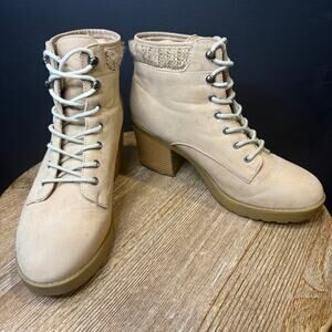 JUSTFAB "Brooke" Women's Size 7 Beige Vegan Leather Booties Lace-Up Ankle Boots